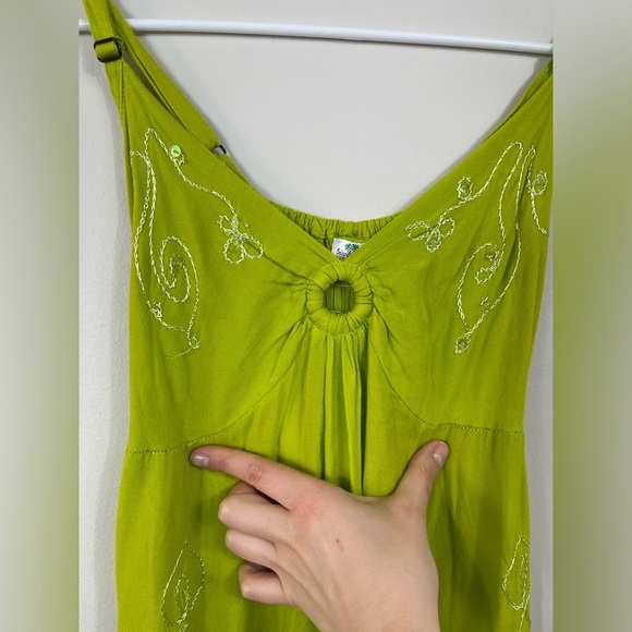Iland Planet Miami Beach Elegant Green Embroidered Dress Straps Beach Size S/M? - Picture 8 of 16